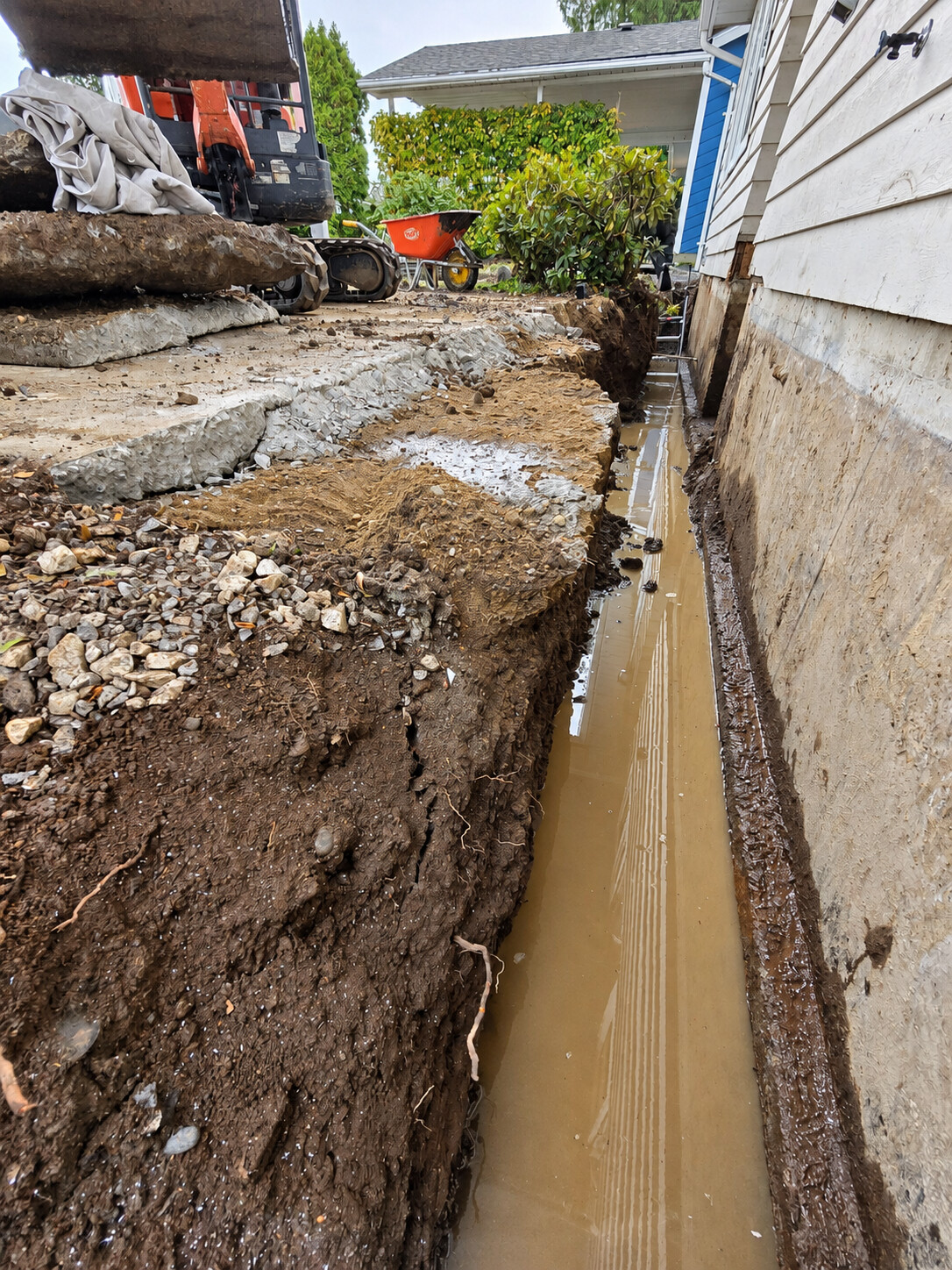 Fairytale drainage excavation beside a home